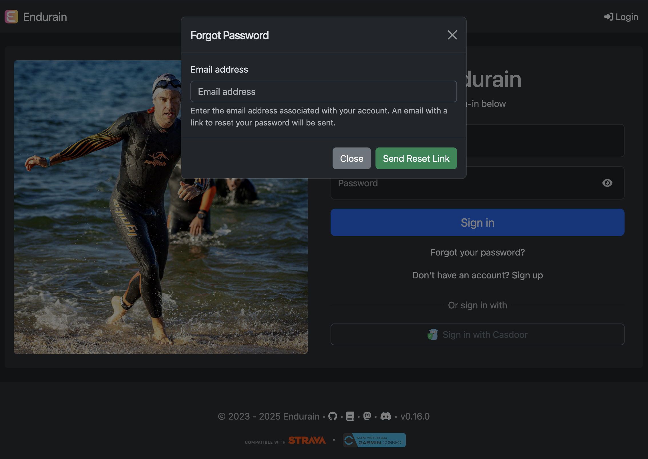 Password reset modal
