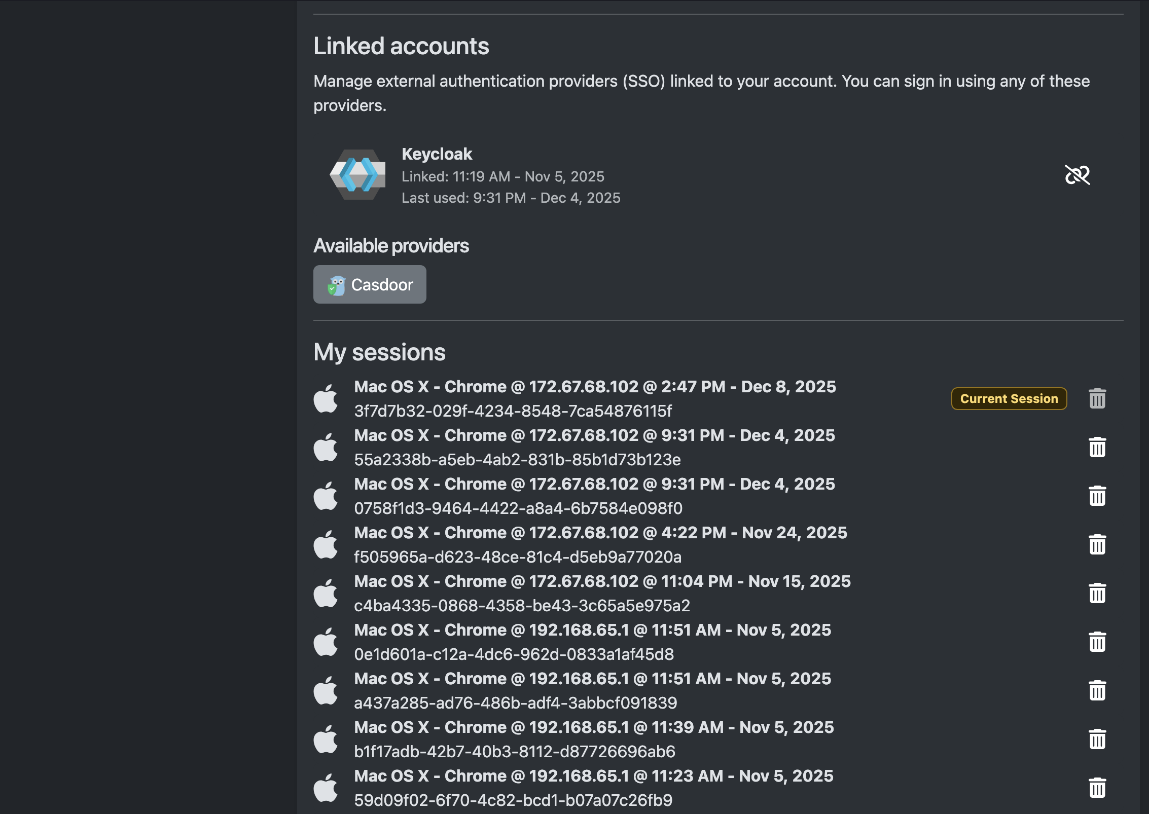 Settings security page 2